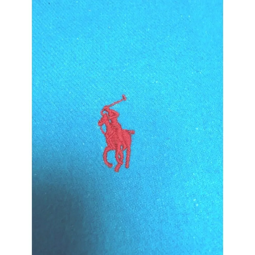 Vintage Y2K Polo Ralph Lauren Scarf Turquoise Blue 100% Cotton Red Pony Preppy
